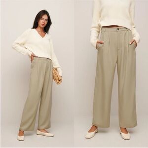 Reformation Mason Cropped Pant Light Khaki High Rise Wide Leg Relaxed Sz 10 NEW